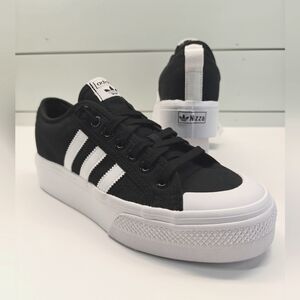 Adidas Nizza Platform Black White Classic Casual Canvas Platform Shoes Women 9.5